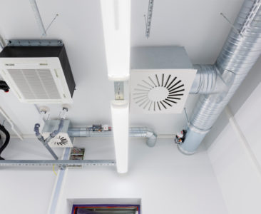 Heating and ventilation system in modern office building.